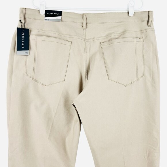 NWT Perry Ellis Men's Stretch Slim Fit Pants Size 36x30 Stone Color Slim Leg - Picture 5 of 15